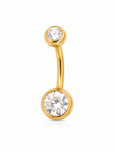 Stainless Steel Internally Threaded Banana Barbell with zicronia - Gold