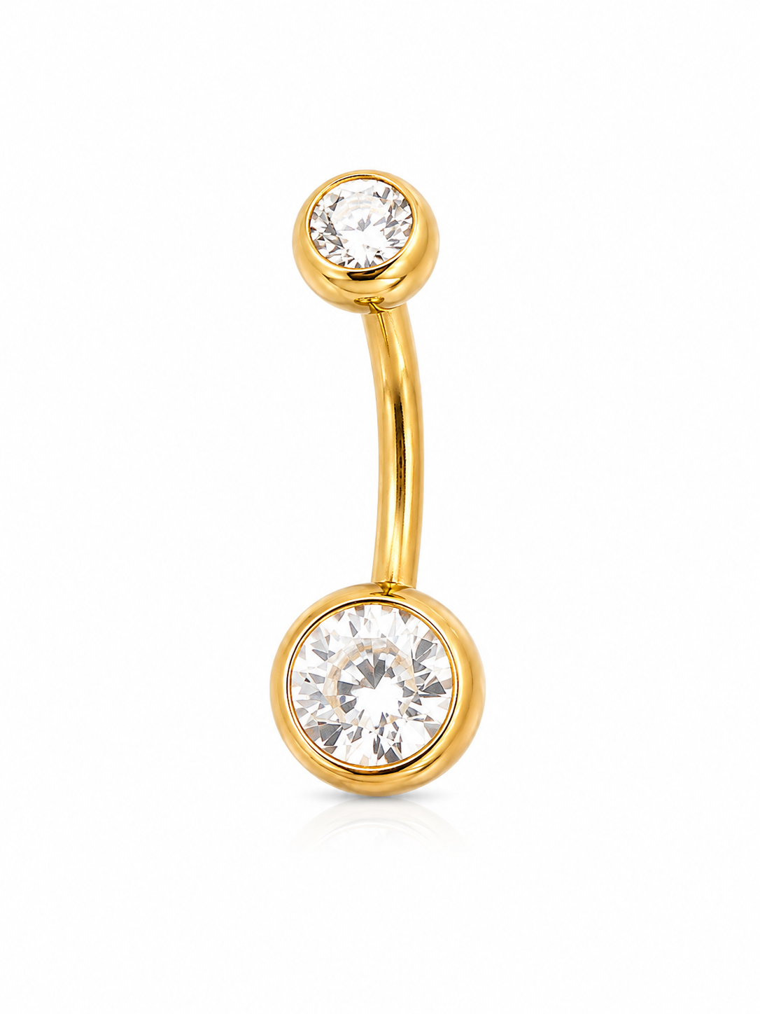 Stainless Steel Internally Threaded Banana Barbell with zicronia - Gold