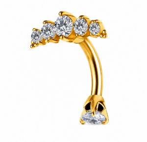 Stainless Steel Externally Threaded Banana Barbell with zicronia Arch - Gold