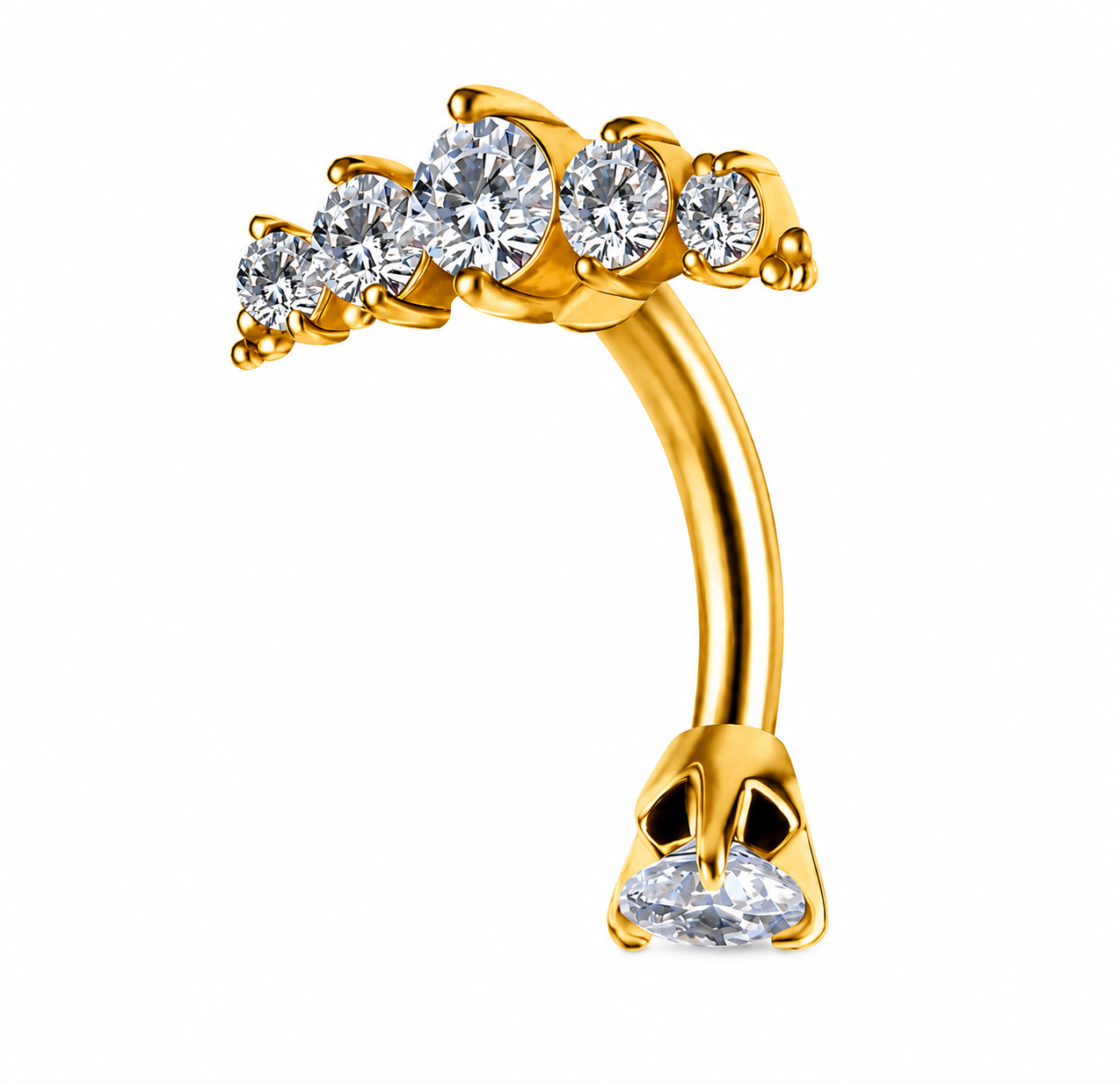 Stainless Steel Externally Threaded Banana Barbell with zicronia Arch - Gold