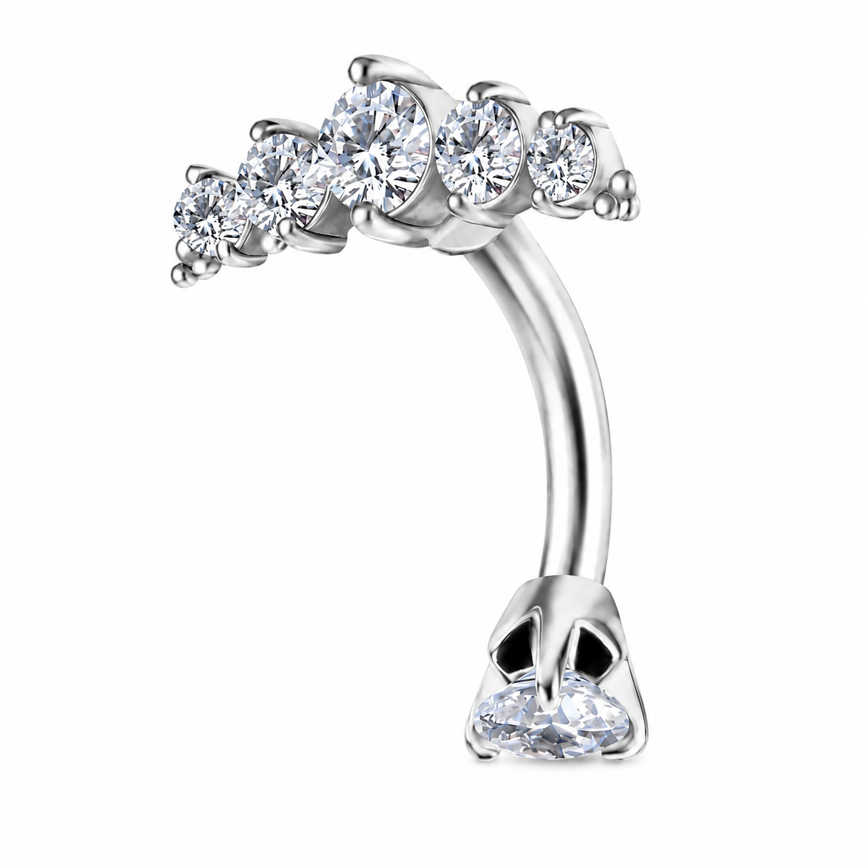 Stainless Steel Externally Threaded Banana Barbell with zicronia Arch - Silver
