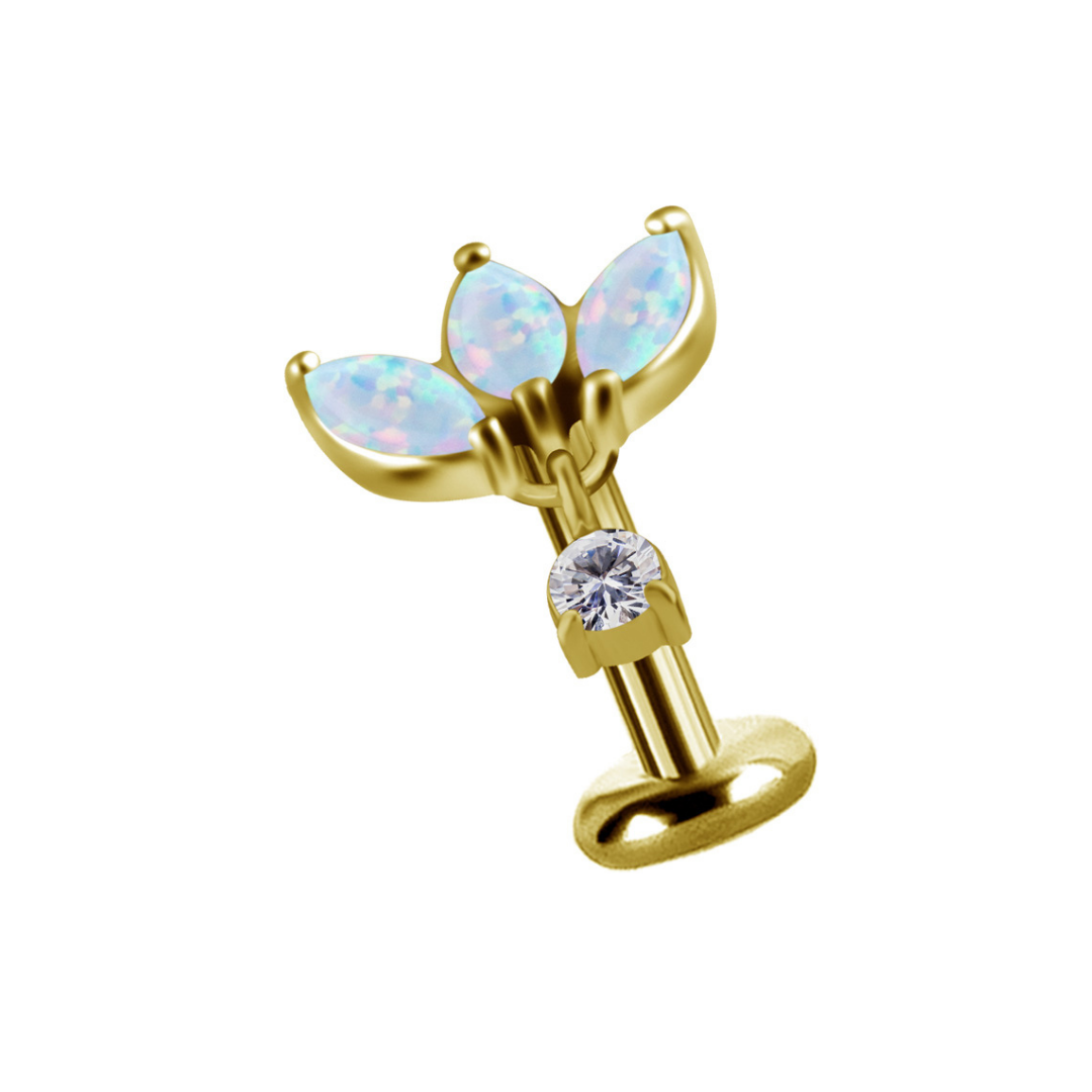 Titanium Threadless Opal Fan With Dangling Attachment - Gold - Afbeelding 6