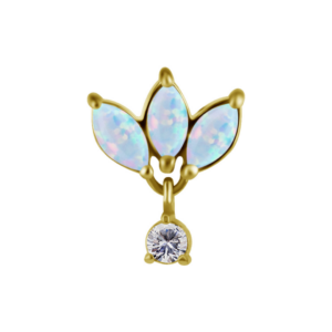 Titanium Threadless Opal Fan With Dangling Attachment - Gold