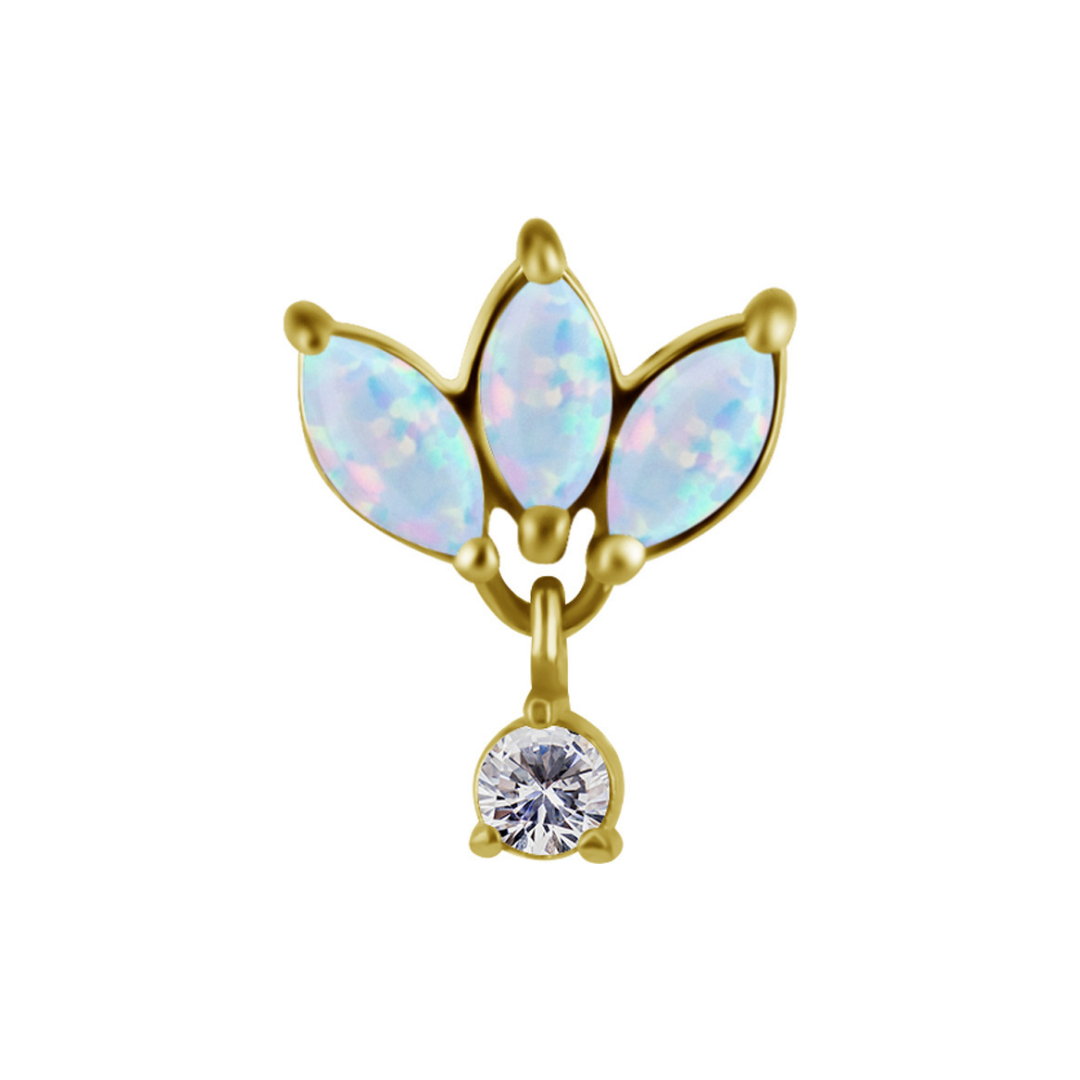 Titanium Threadless Opal Fan With Dangling Attachment - Gold