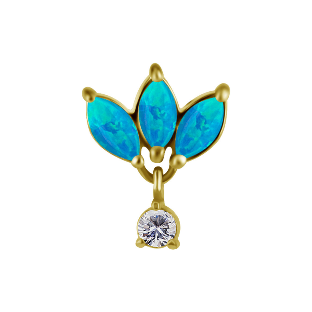 Titanium Threadless Opal Fan With Dangling Attachment - Gold - Afbeelding 5