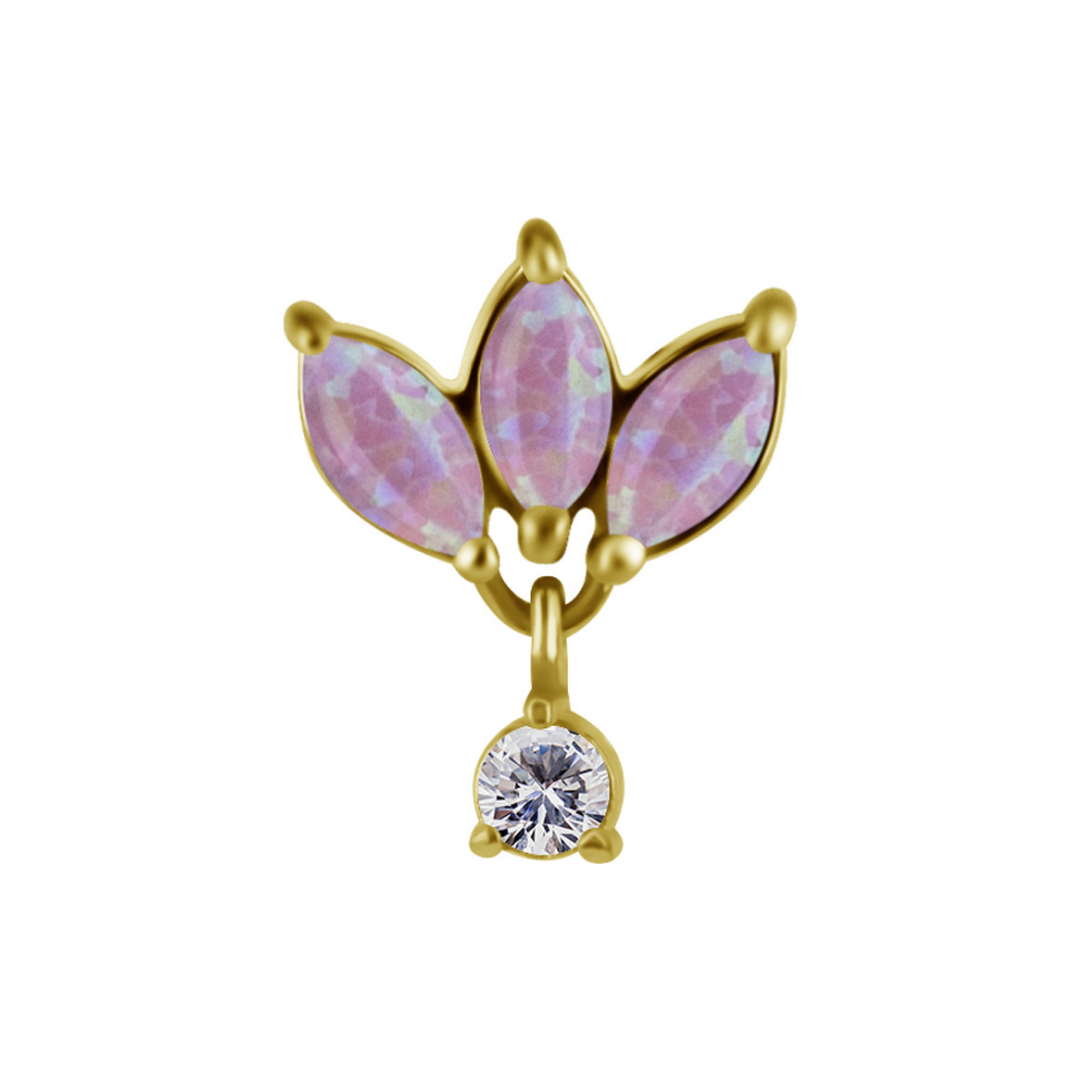Titanium Threadless Opal Fan With Dangling Attachment - Gold - Afbeelding 2