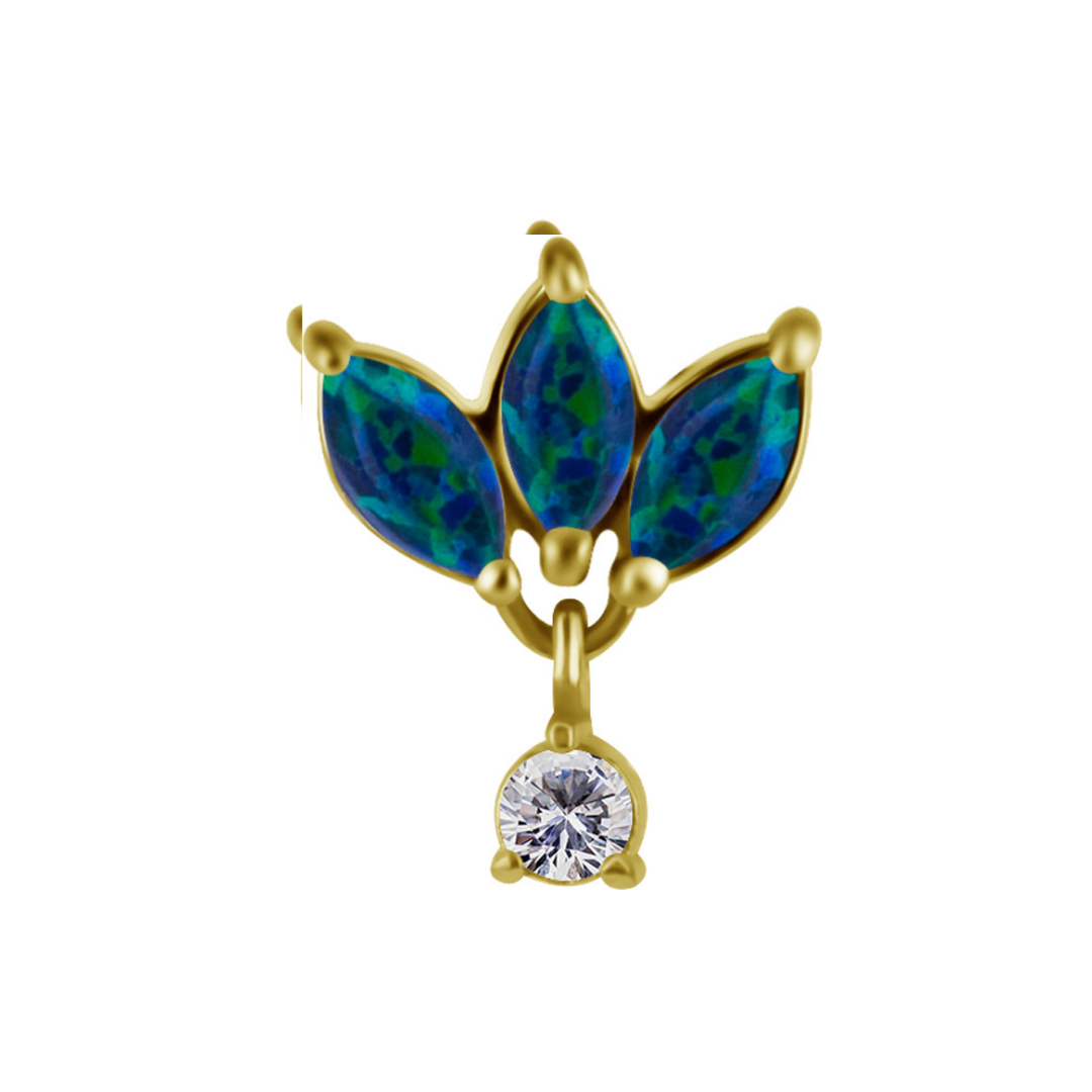 Titanium Threadless Opal Fan With Dangling Attachment - Gold - Afbeelding 3