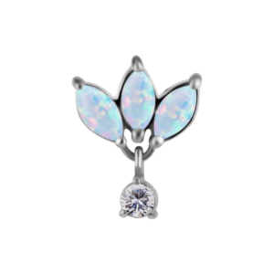Titanium Threadless Opal Fan With Dangling Attachment - Silver