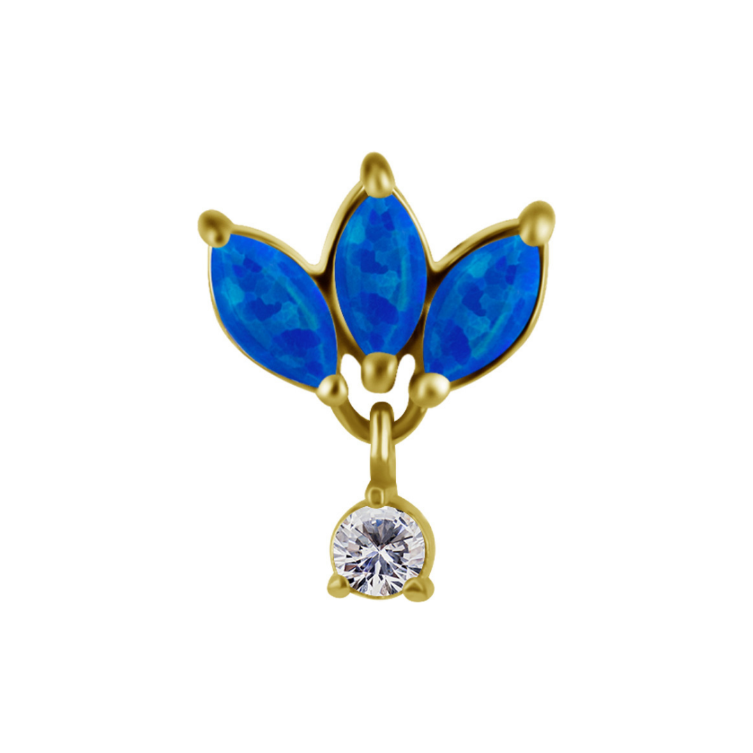Titanium Threadless Opal Fan With Dangling Attachment - Gold - Afbeelding 4