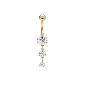 Stainless Steel Threaded Banana Barbell with zirconia - Gold