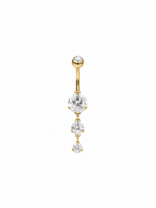 Stainless Steel Internally Threaded Banana Barbell with zirconia - Gold