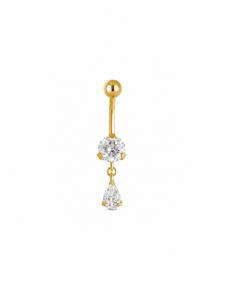Stainless Steel Threaded Banana Barbell with zirconia - Gold