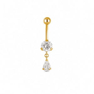 Stainless Steel Threaded Banana Barbell with zirconia - Gold