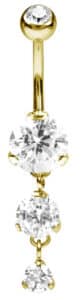 Stainless Steel Internally Threaded Banana Barbell with zirconia - Gold