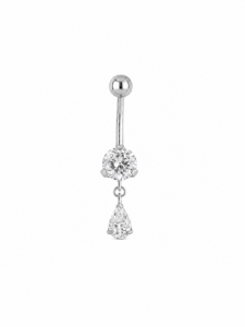 Stainless Steel Threaded Banana Barbell with zirconia - Silver