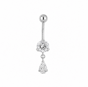 Stainless Steel Threaded Banana Barbell with zirconia - Silver