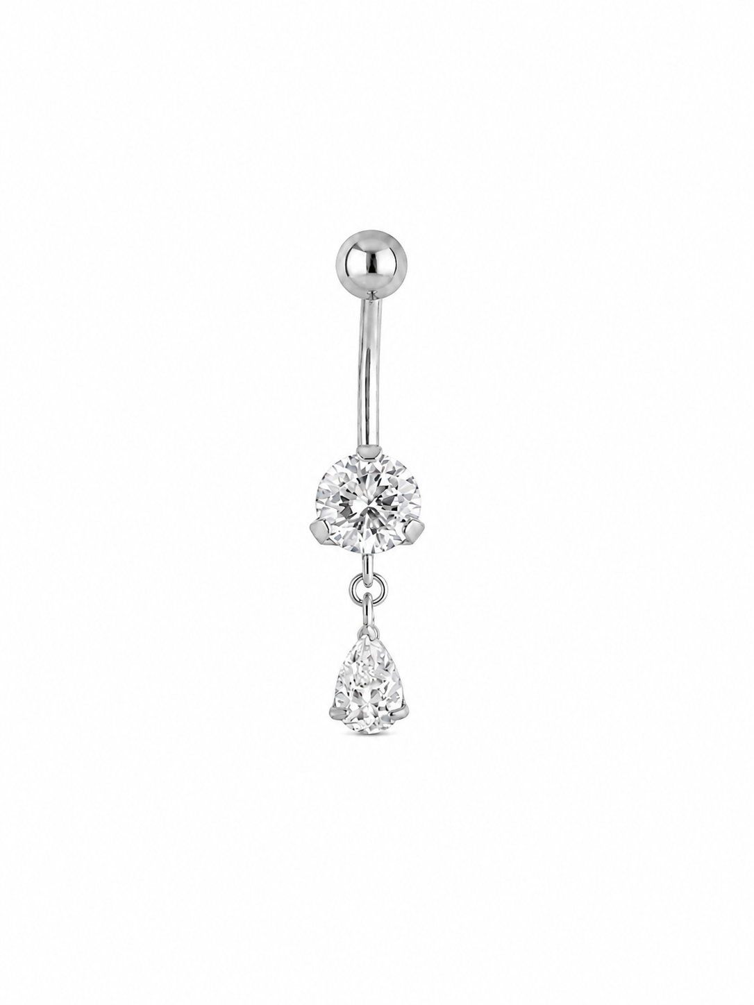 Stainless Steel Threaded Banana Barbell with zirconia - Silver
