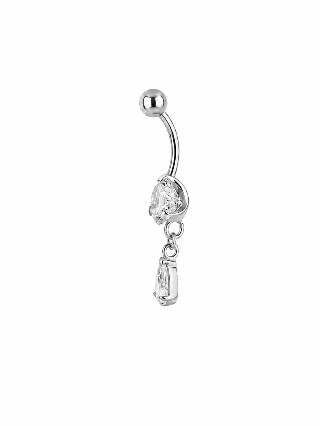 Stainless Steel Threaded Banana Barbell with zirconia - Silver - Afbeelding 2